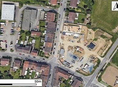 Orthophotoplan géoréférencé d'un chantier avec échelle graphique
